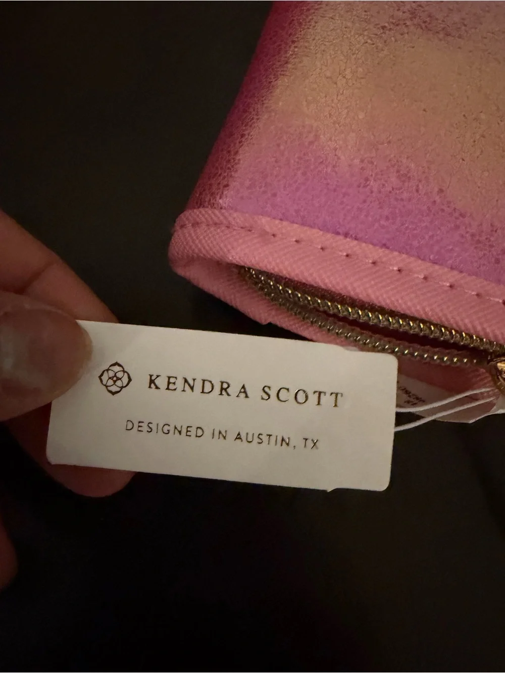 NEW NWT Kendra Scott Pink Iridescent Zip travel jewelry pouch card key wallet